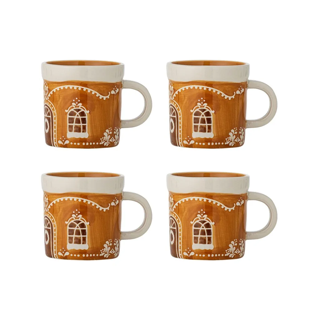 Bloomingville Gina Becher 4er-Set aus Steingut, Braun 250 ml