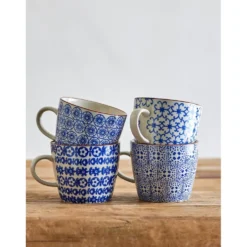 Bloomingville Karine Becher Set aus Steingut, Blau – 4er-Set im Hygge-Stil