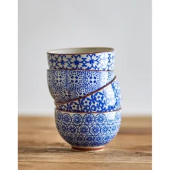 Bloomingville Karine Schale aus Steingut, Blau, 4er-Set