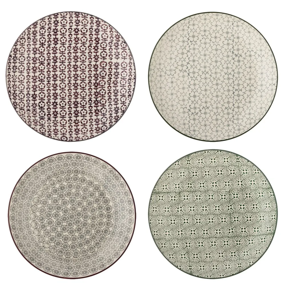 Bloomingville Karine Speiseteller 4er-Set, Bunt Steingut