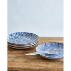 Bloomingville Karine Speiseteller-Set, Blau - Ø 25 cm - 4er-Set