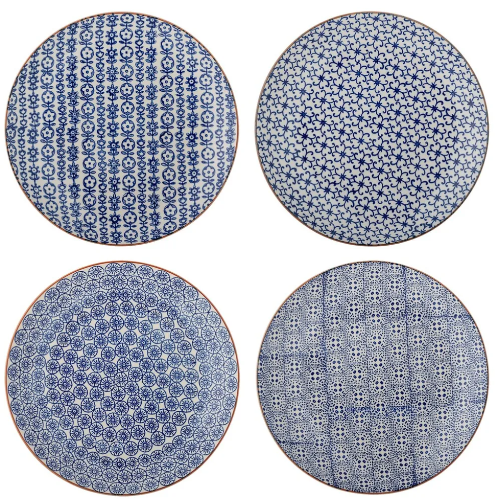Bloomingville Karine Speiseteller-Set, Blau - Ø 25 cm - 4er-Set
