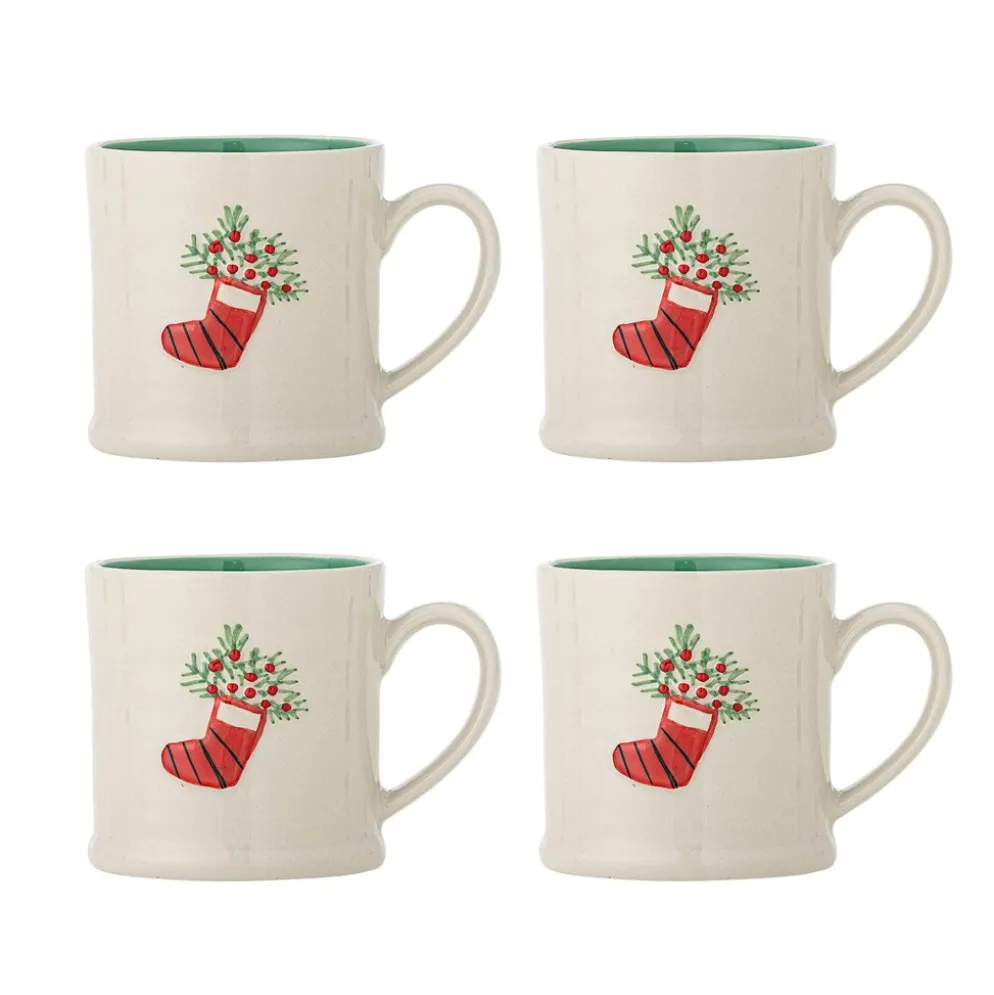 Bloomingville Kenai Weihnachts-Tassen-Set aus Steingut, 4-teilig
