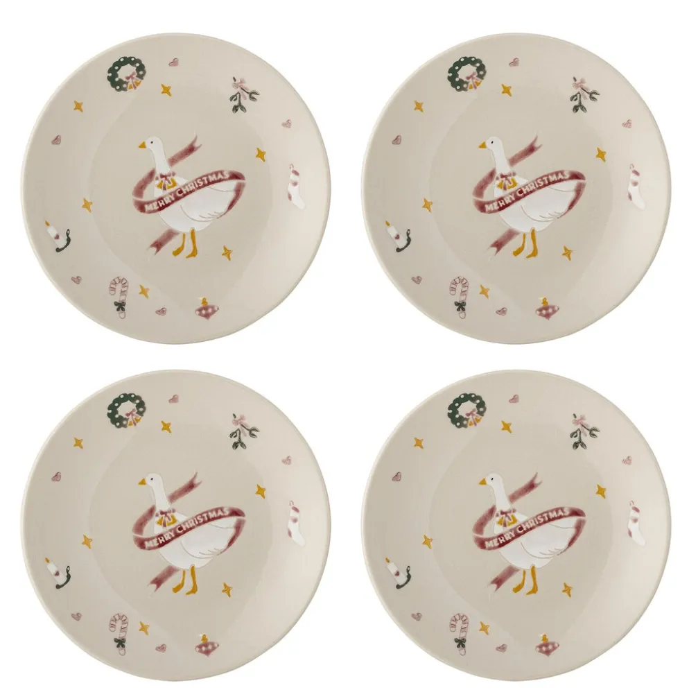 Bloomingville Mary Teller 4er-Set Weihnachten Steingut Ø 16 cm