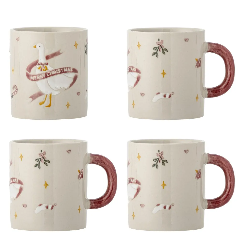 Bloomingville Steingut-Becher Mary 4er-Set Weihnachten 295 ml