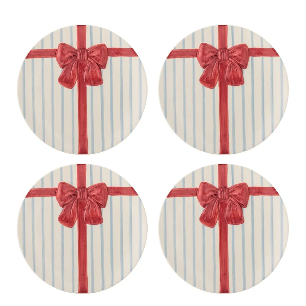 Bloomingville Steingut-Teller Weihnachten Bowie Blau (4er-Set)