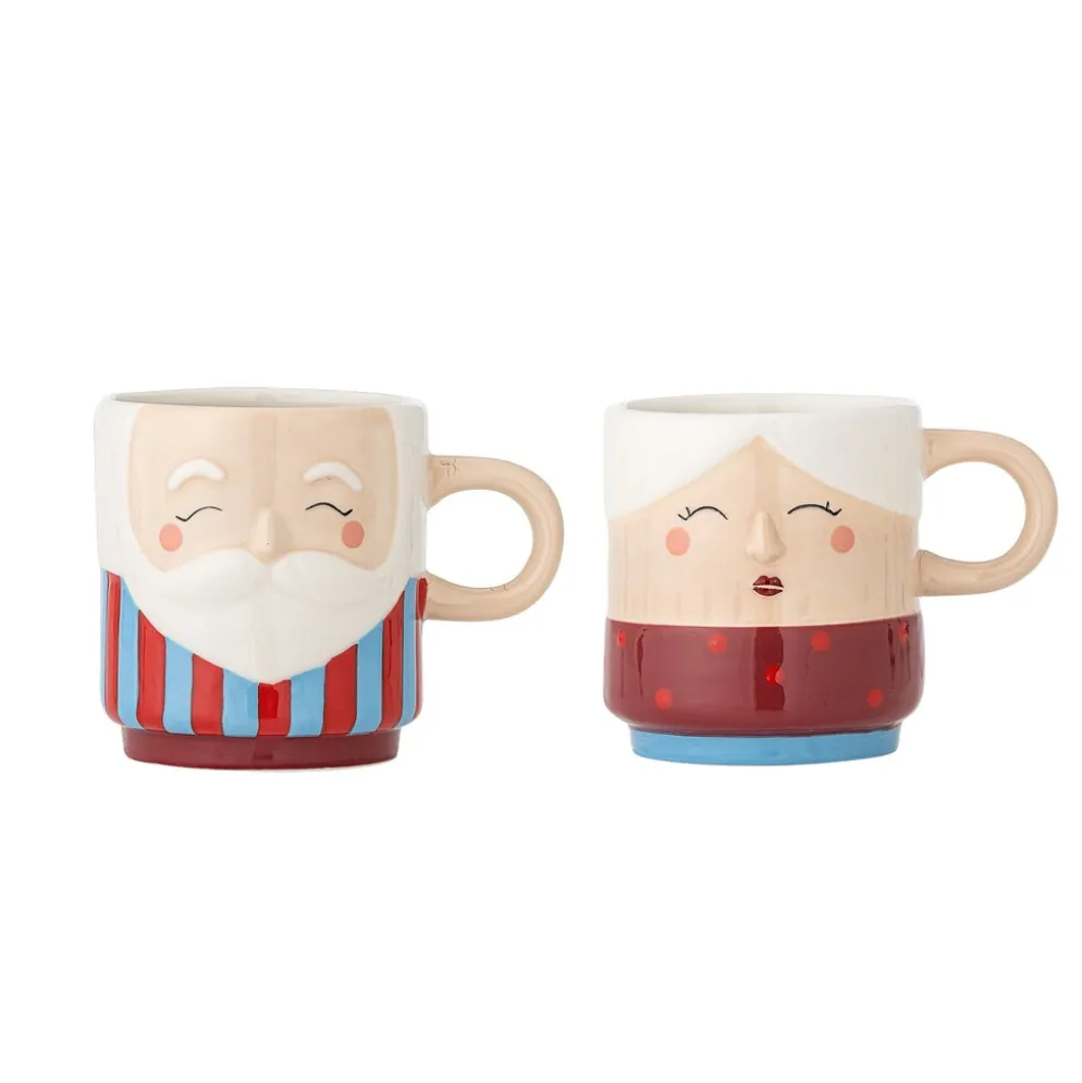 Bloomingville Weihnachtliche Steingut-Tassen Granny Rot 2er-Set