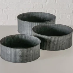 Boltze Metall Übertopf Bionda flach, 3er Set