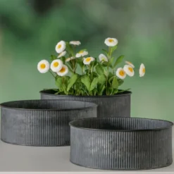 Boltze Metall Übertopf Bionda flach, 3er Set