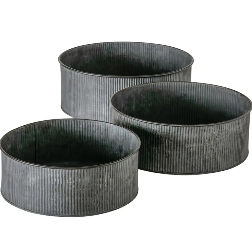 Boltze Metall Übertopf Bionda flach, 3er Set