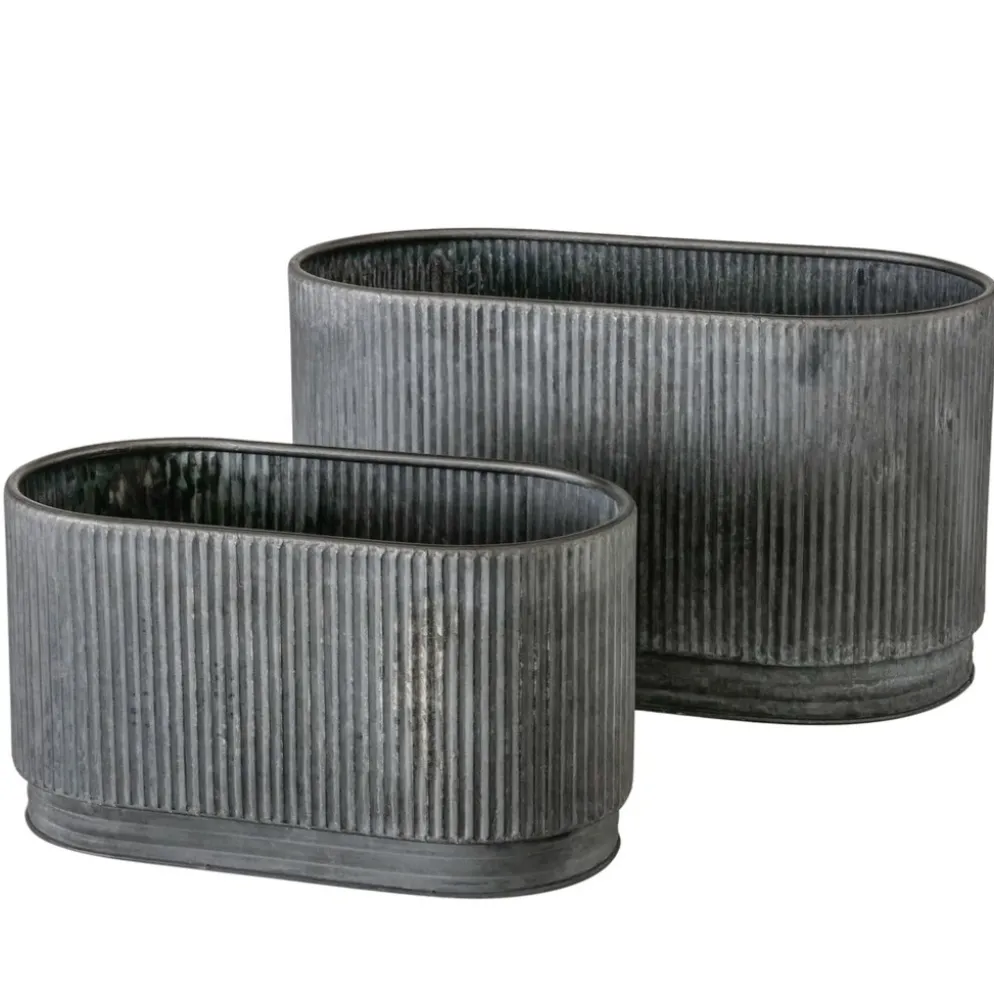 Boltze Metall Übertopf Bionda länglich, 2er Set