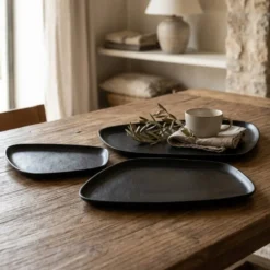 Boltze Tablett Marlisa 3-teiliges Set Schwarz Matt
