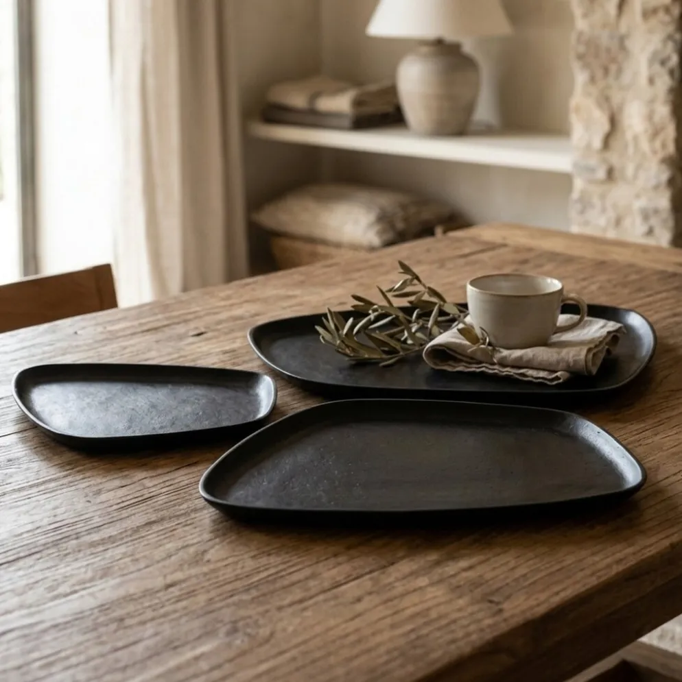 Boltze Tablett Marlisa 3-teiliges Set Schwarz Matt