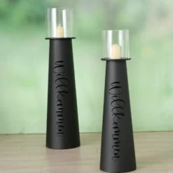 Boltze Windlicht Willkommen aus Eisen, 2er Set