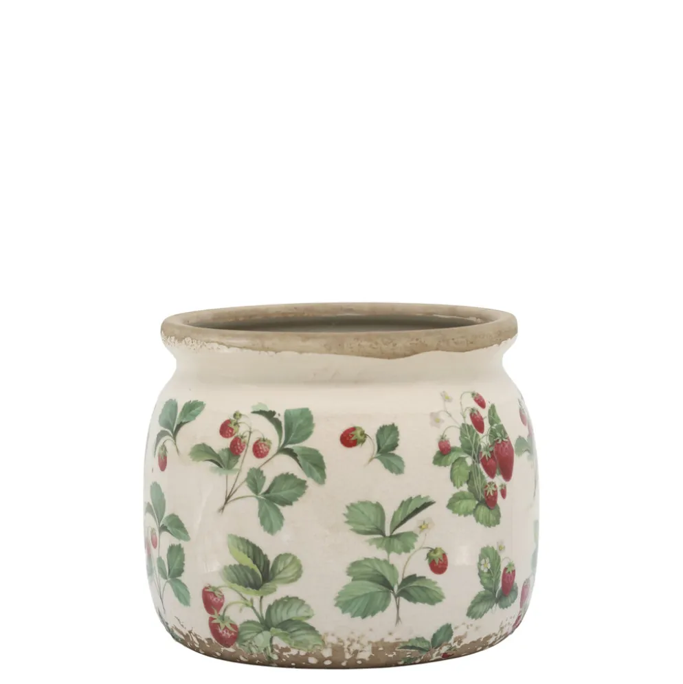 Chic Antique Übertopf Fraises – Keramik-Blumentopf mit Erdbeermuster
