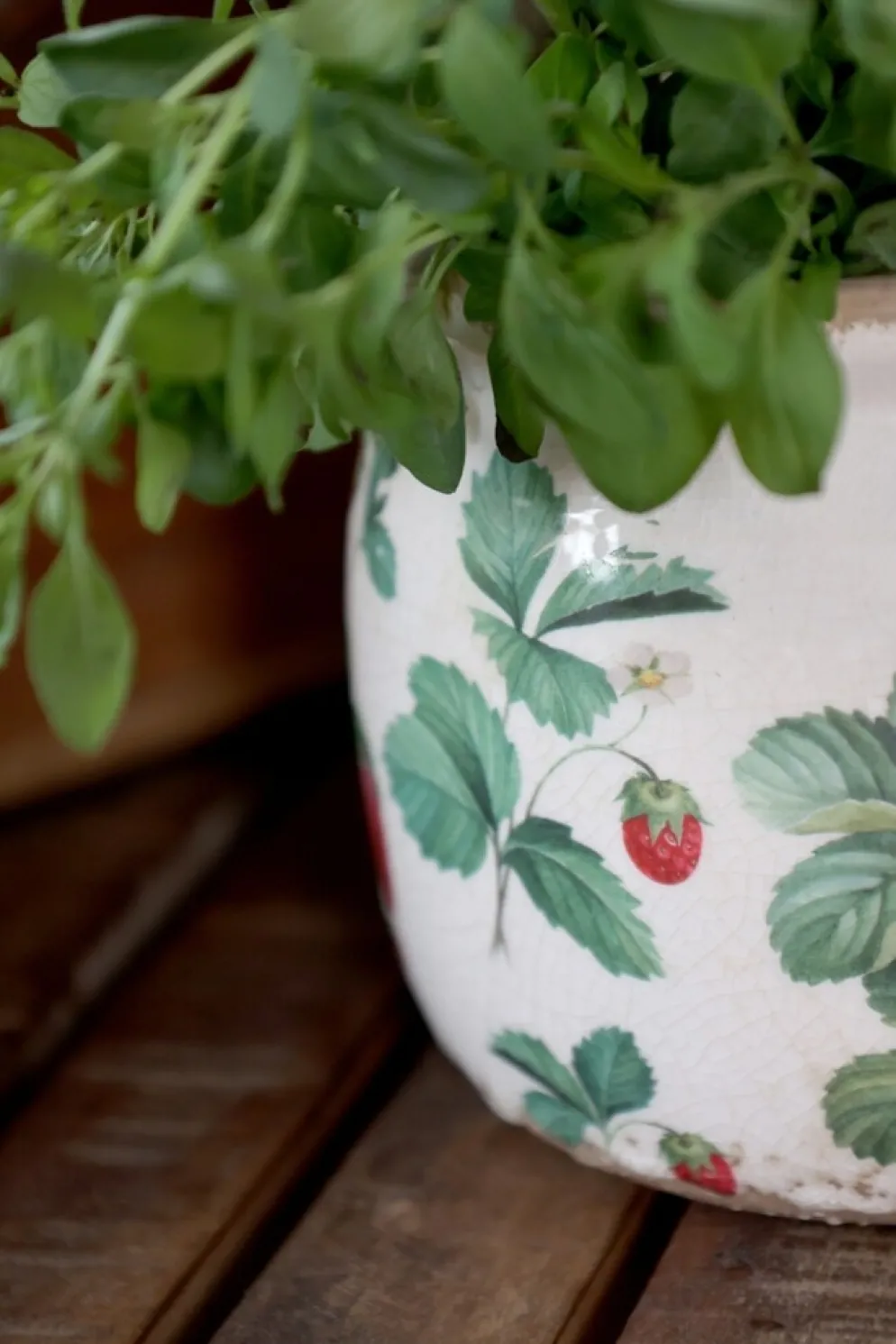 Chic Antique Übertopf Fraises – Keramik-Blumentopf mit Erdbeermuster