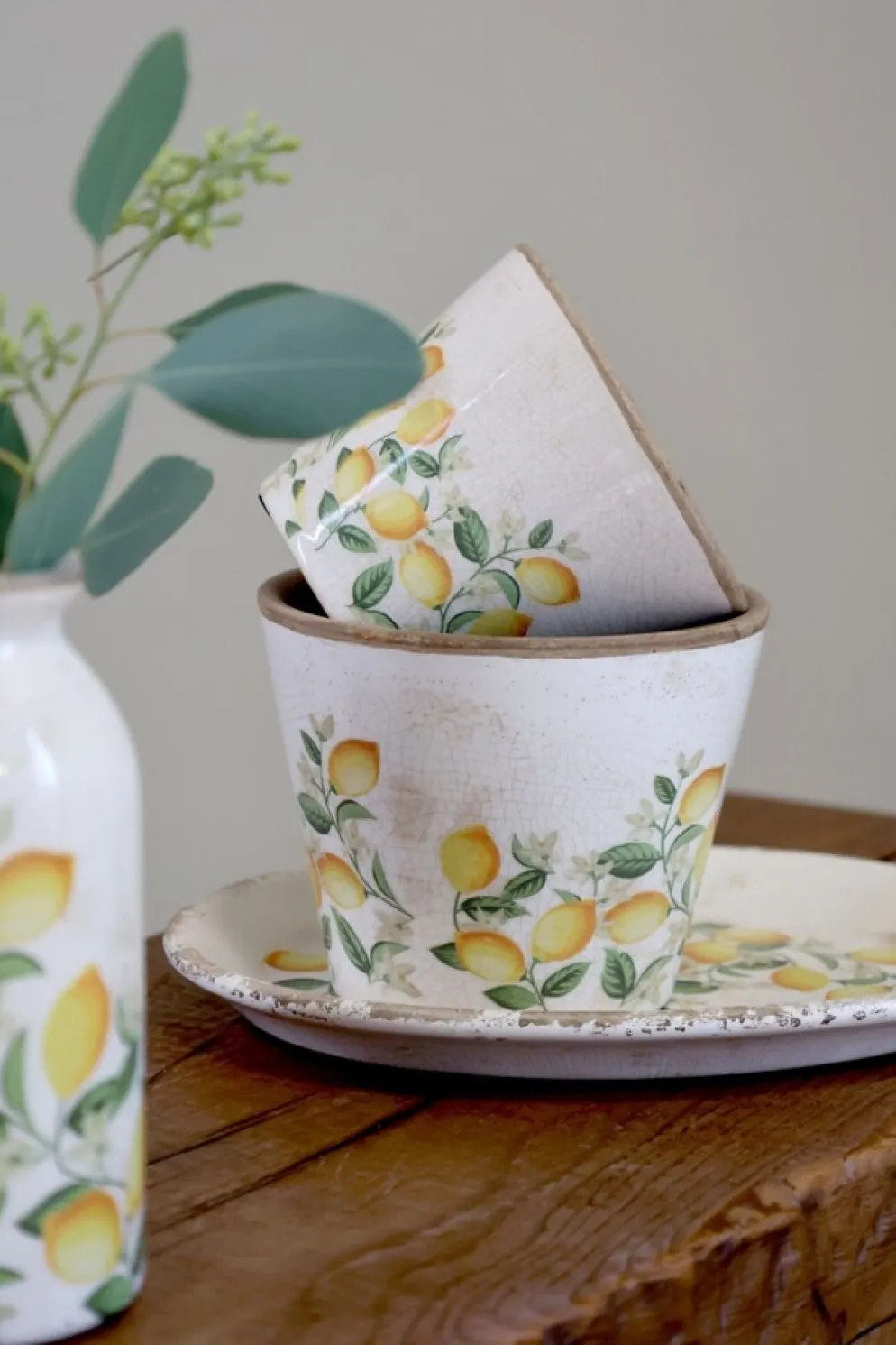 Chic Antique Übertopf Limone Blossom – Vintage Keramik mit Zitronenmotiv