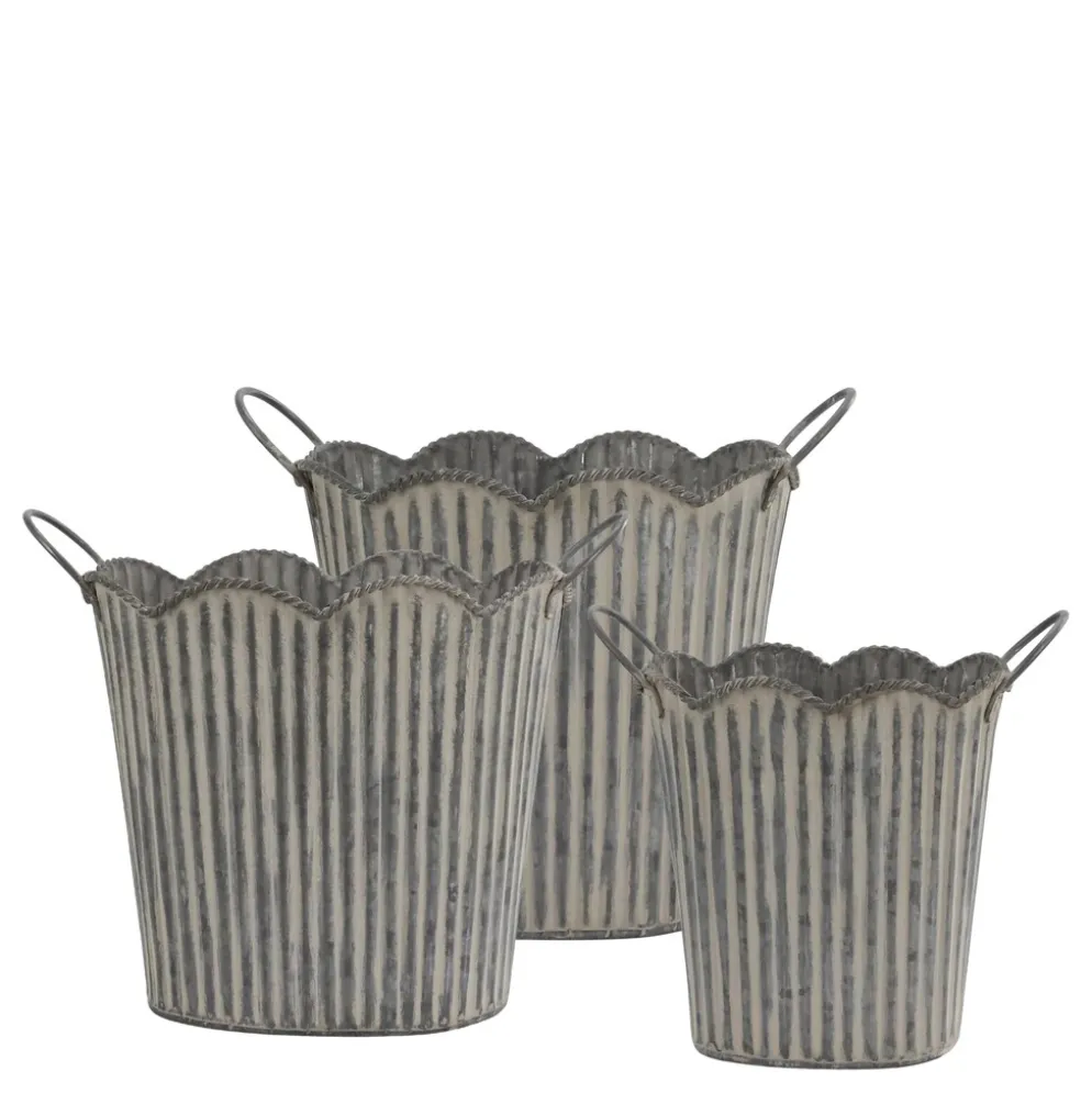 Chic Antique Übertopf-Set mit Rillen & Griffen - 3er Set