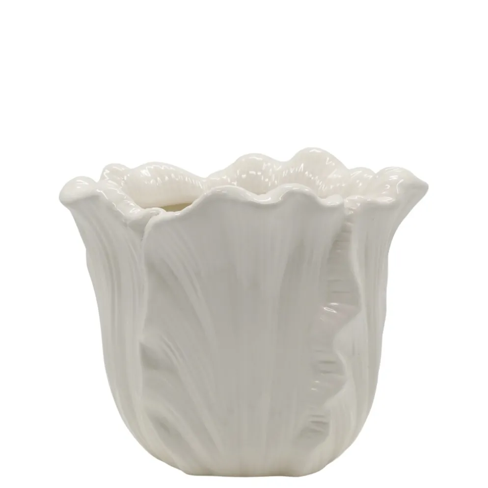 Chic Antique Fayence Blumentopf mit Blätter