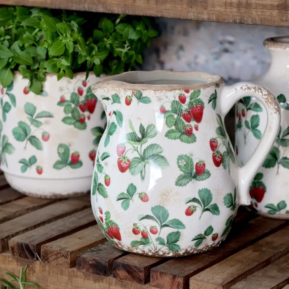 Chic Antique Fraises KeramikKanne mit Erdbeer-Motiv
