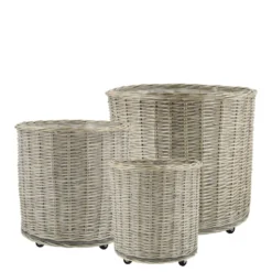 Chic Antique Französische Körbe auf Rädern 3er