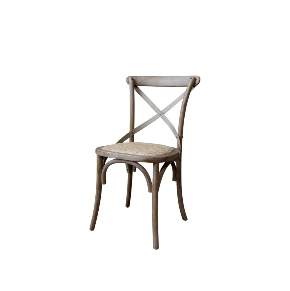 Chic Antique Französischer Esstischstuhl mit Geflechtsitz