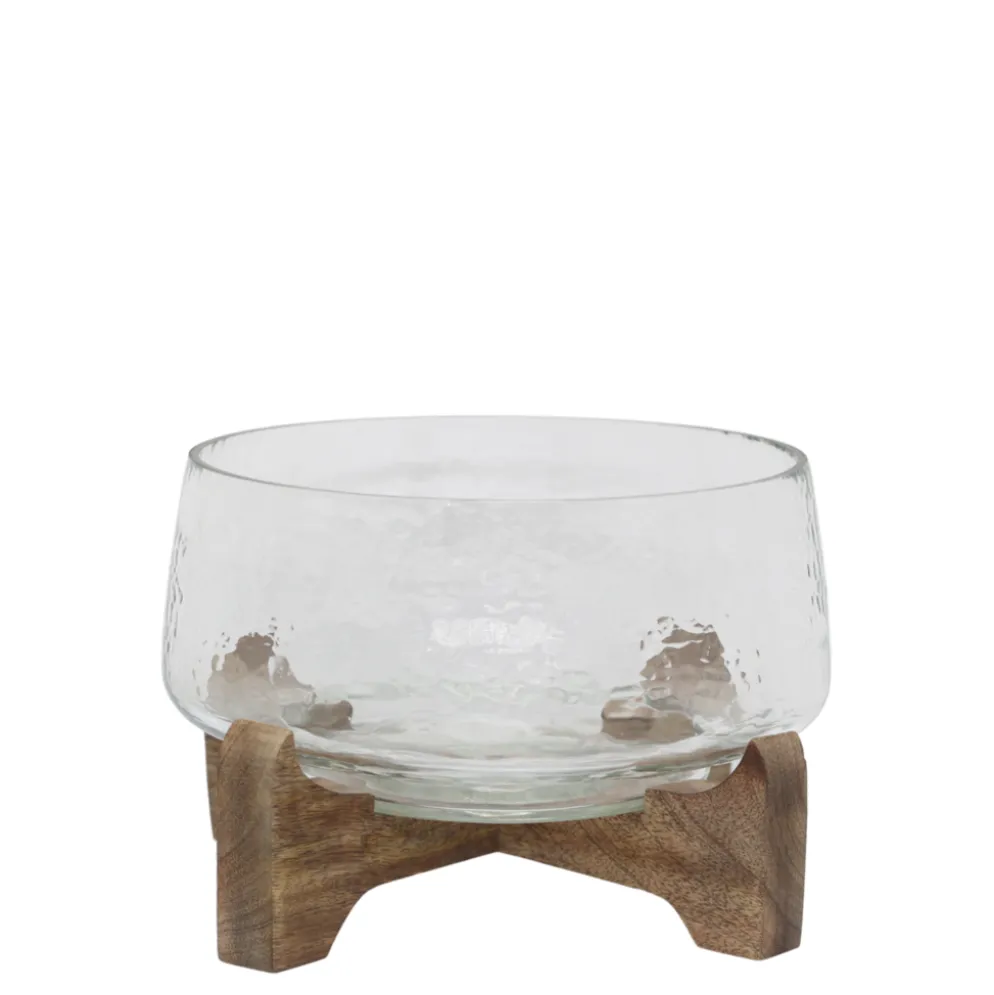 Chic Antique Glas Tablett mit Holzsockel