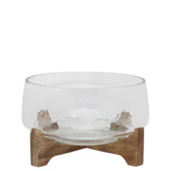 Chic Antique Glas Tablett mit Holzsockel