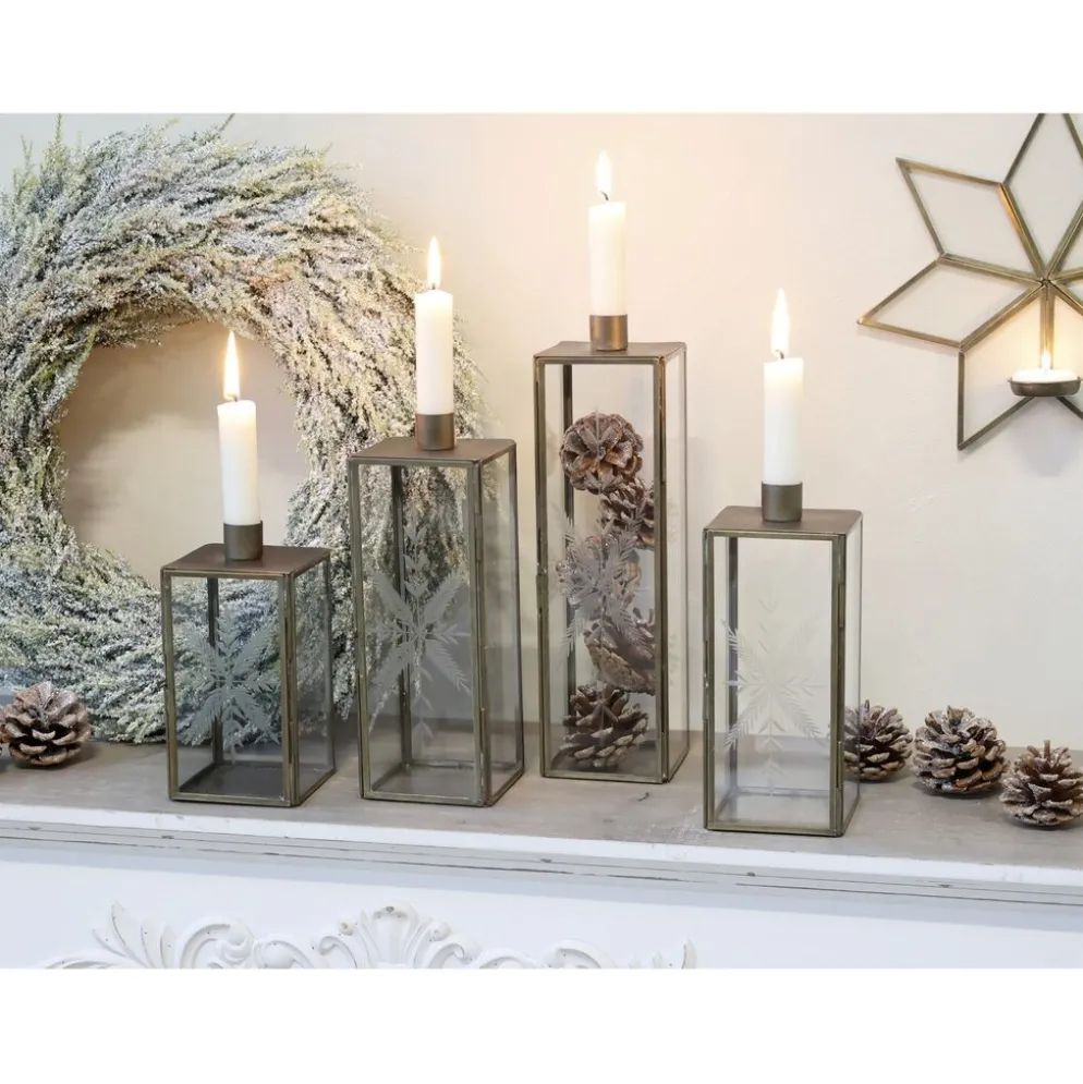 Chic Antique Kerzenständer Glas und Metall mit Schliff