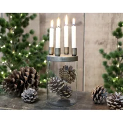 Chic Antique Kerzenständer mit Glas mit 4 Haltern, Messinglook