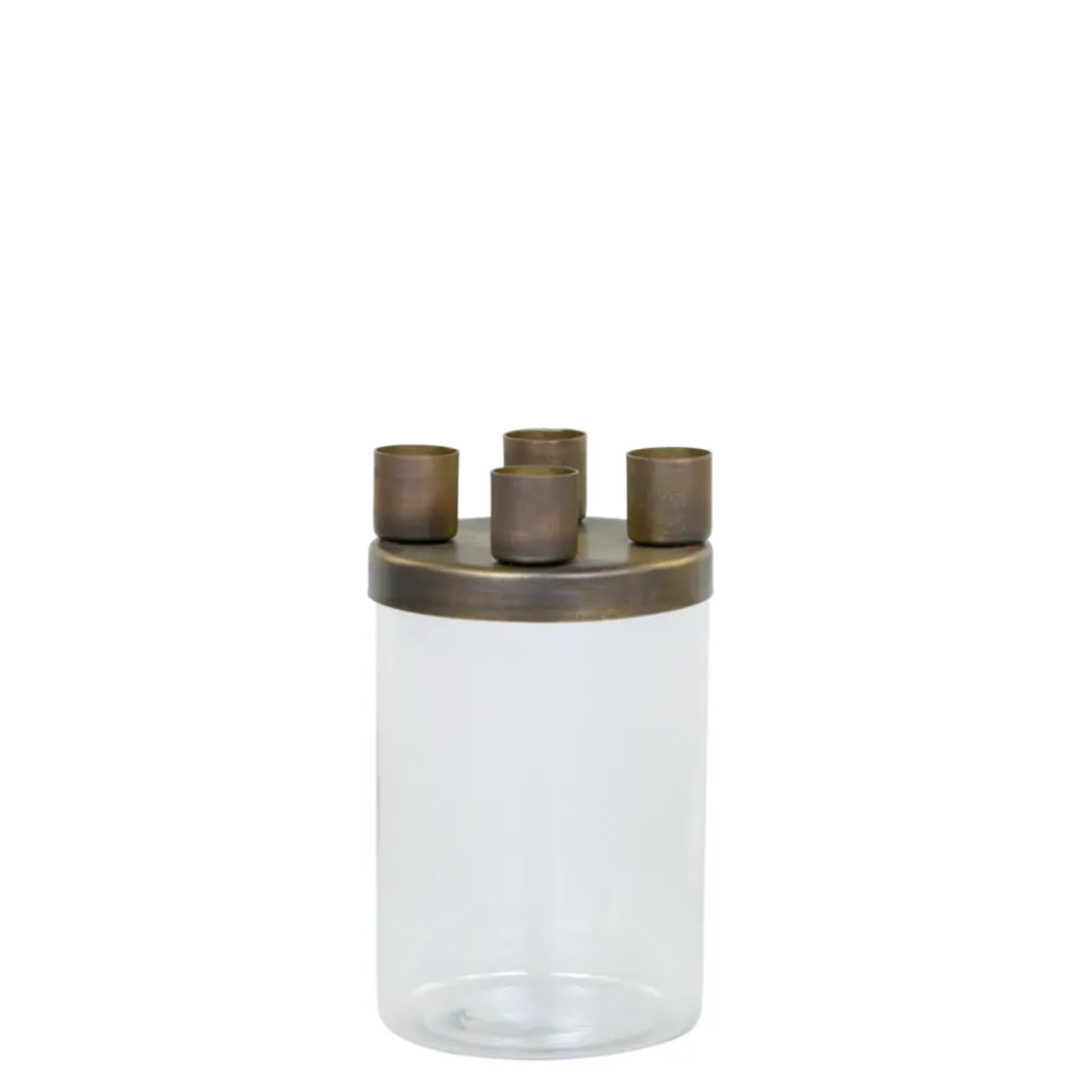 Chic Antique Kerzenständer mit Glas mit 4 Haltern, Messinglook