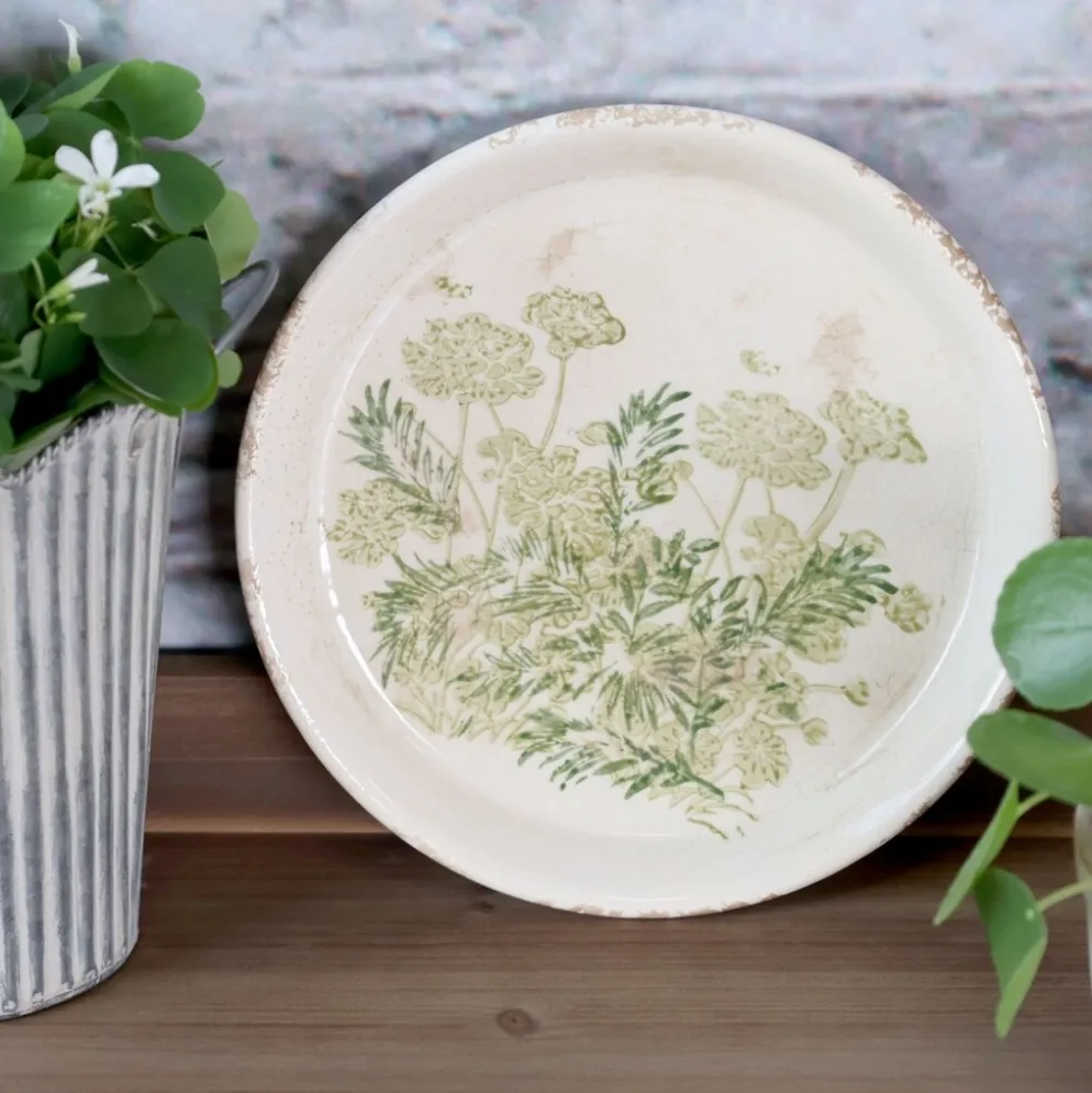 Chic Antique Laval Keramik-Tablett – Romantischer Blumendruck