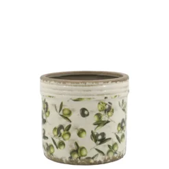 Chic Antique Olive Übertopf mit Rand, Olivenmuster