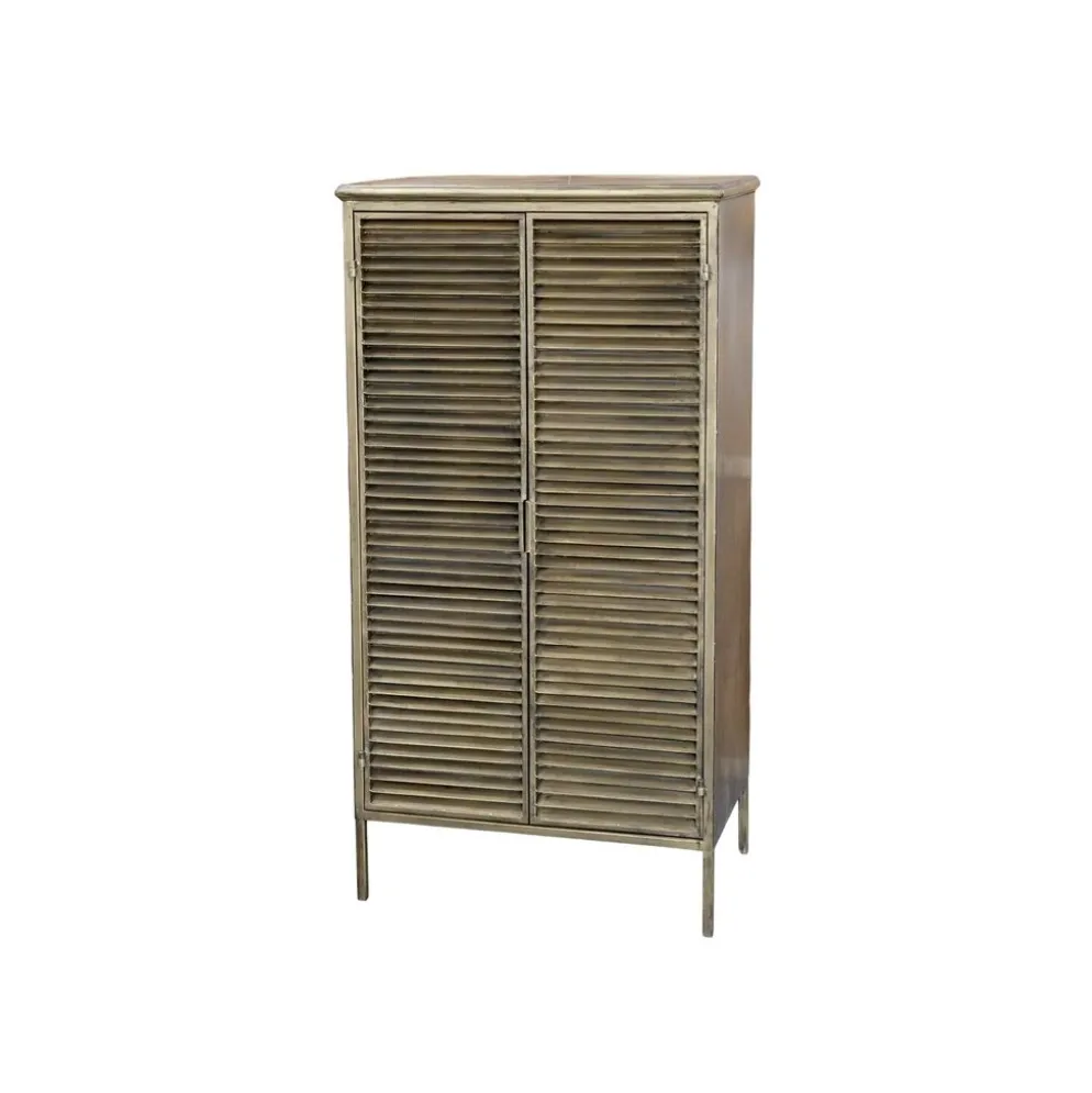 Chic Antique Schrank aus Eisen mit Lamellentüren