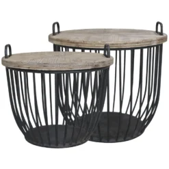 Chic Antique Shabby Sofatisch mit Holzdeckel 2er Set