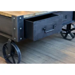 Chic Antique Sofatisch mit Schublade Ulmenholz Schwarz & Natur