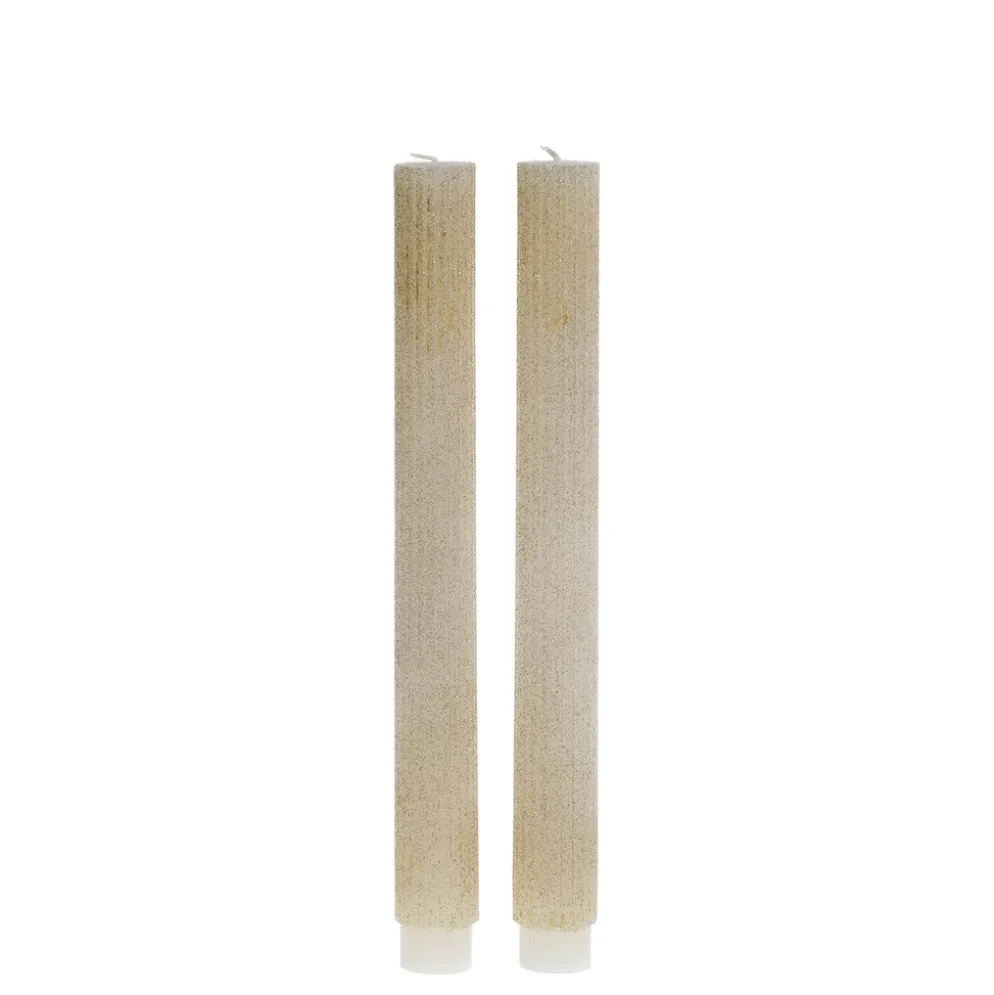 Chic Antique Stabkerze mit Rillen und Glitzer 2er-Set