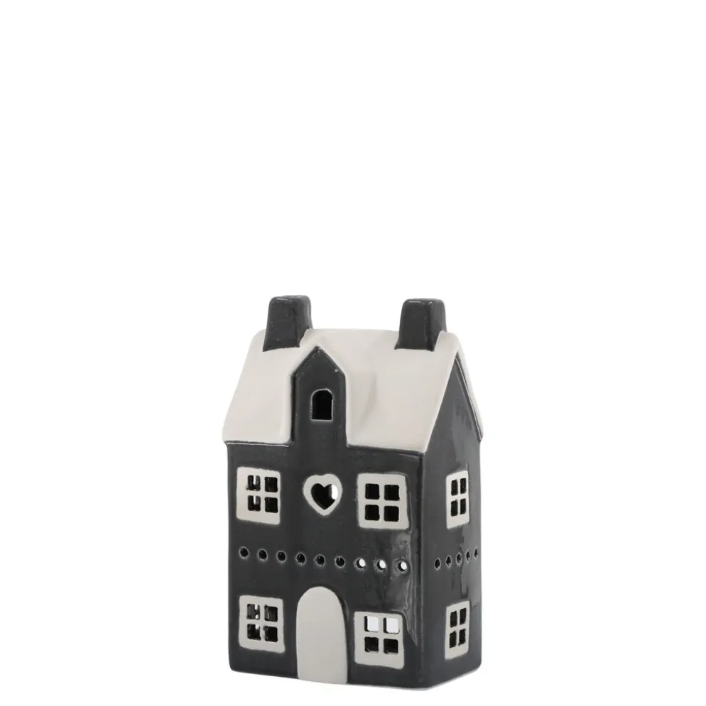 Chic Antique Teelicht Haus aus Keramik Chamonix 2, schwarz