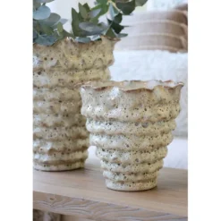 Chic Antique Vase mit Rillen aus Steingut