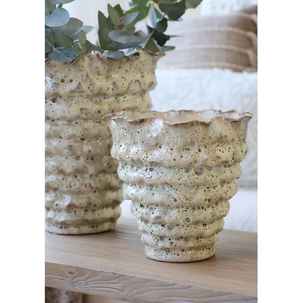 Chic Antique Vase mit Rillen aus Steingut