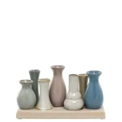Chic Antique Vasen auf Tablett, 7 Vasen