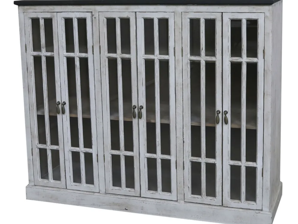 Chic Antique Vitrine mit 6 Türen und schwarzem Top