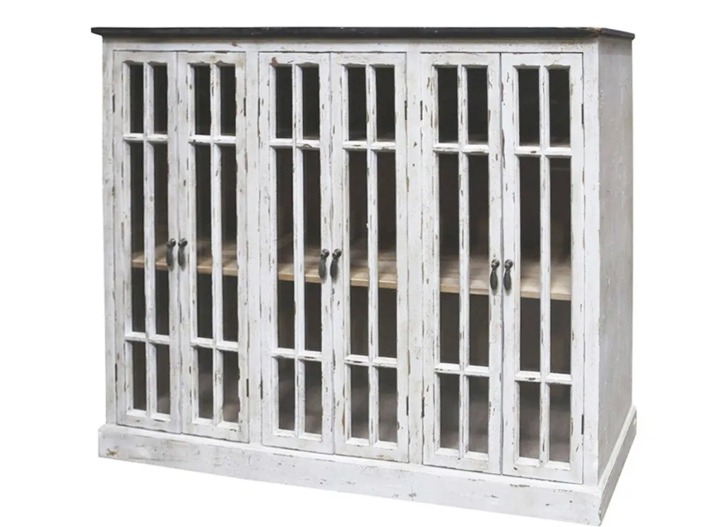 Chic Antique Vitrine mit 6 Türen und schwarzem Top