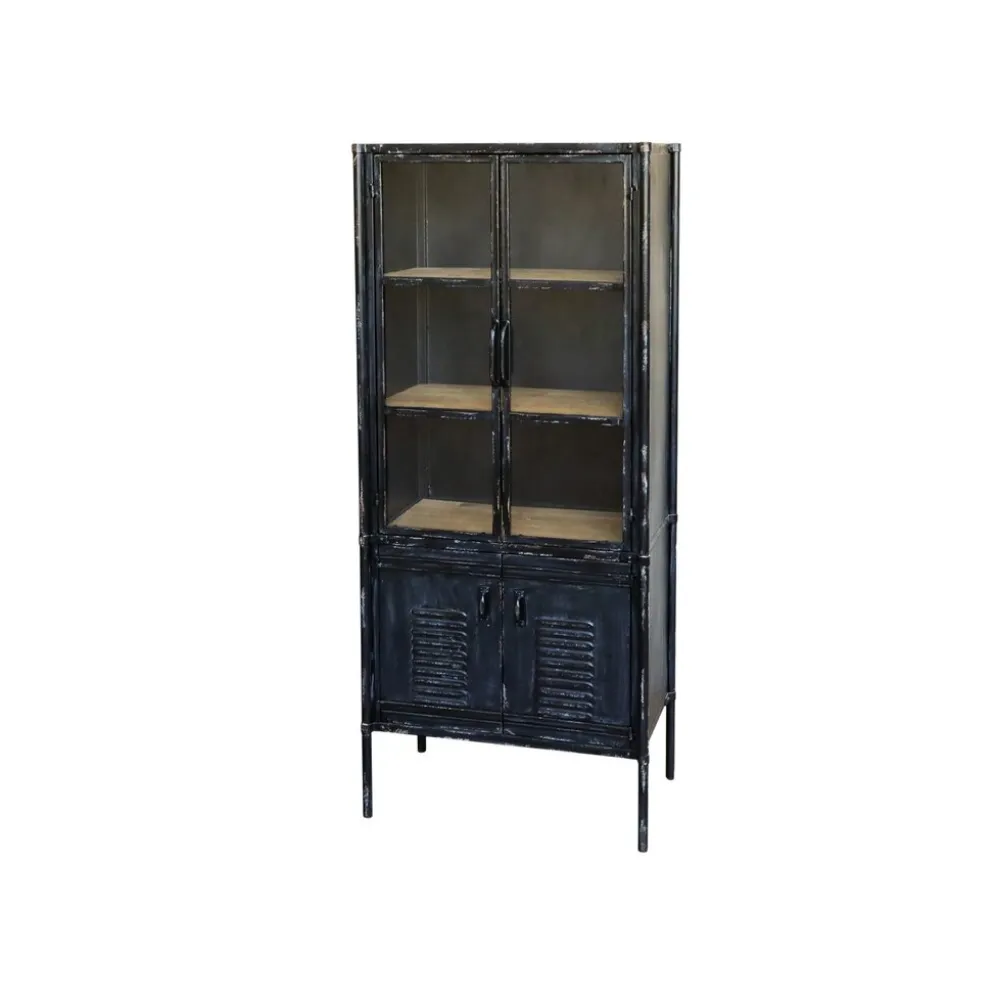 Chic Antique Vitrinenschrank mit Glastüren im Industrial Look
