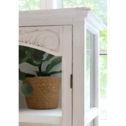 Chic Antique Weißer Vitrinenschrank mit Glastüren und Regalböden