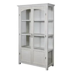 Chic Antique Weißer Vitrinenschrank mit Glastüren und Regalböden