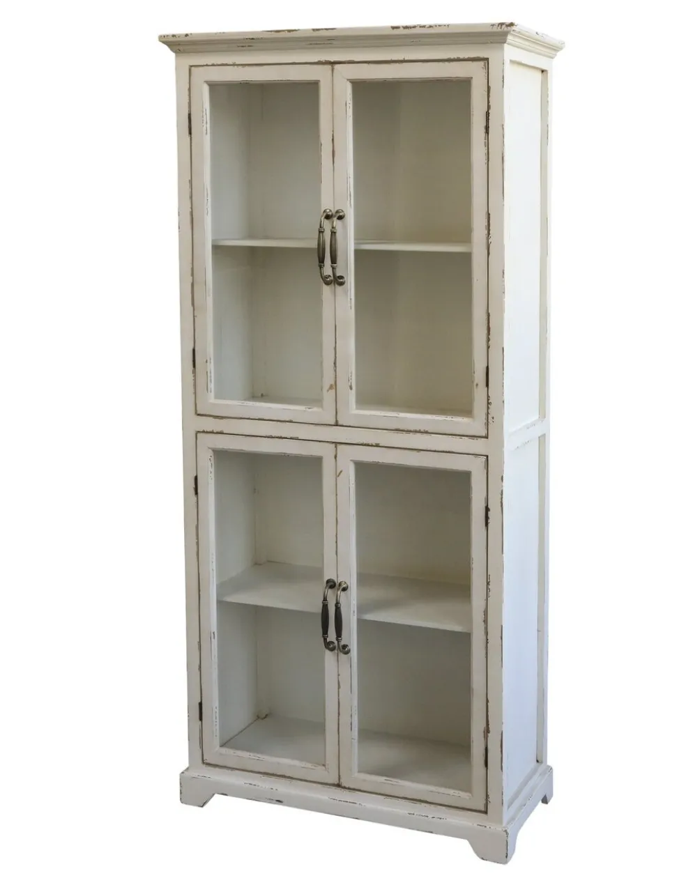 Chic Antique Weiße Shabby Vitrine mit 4 Türen