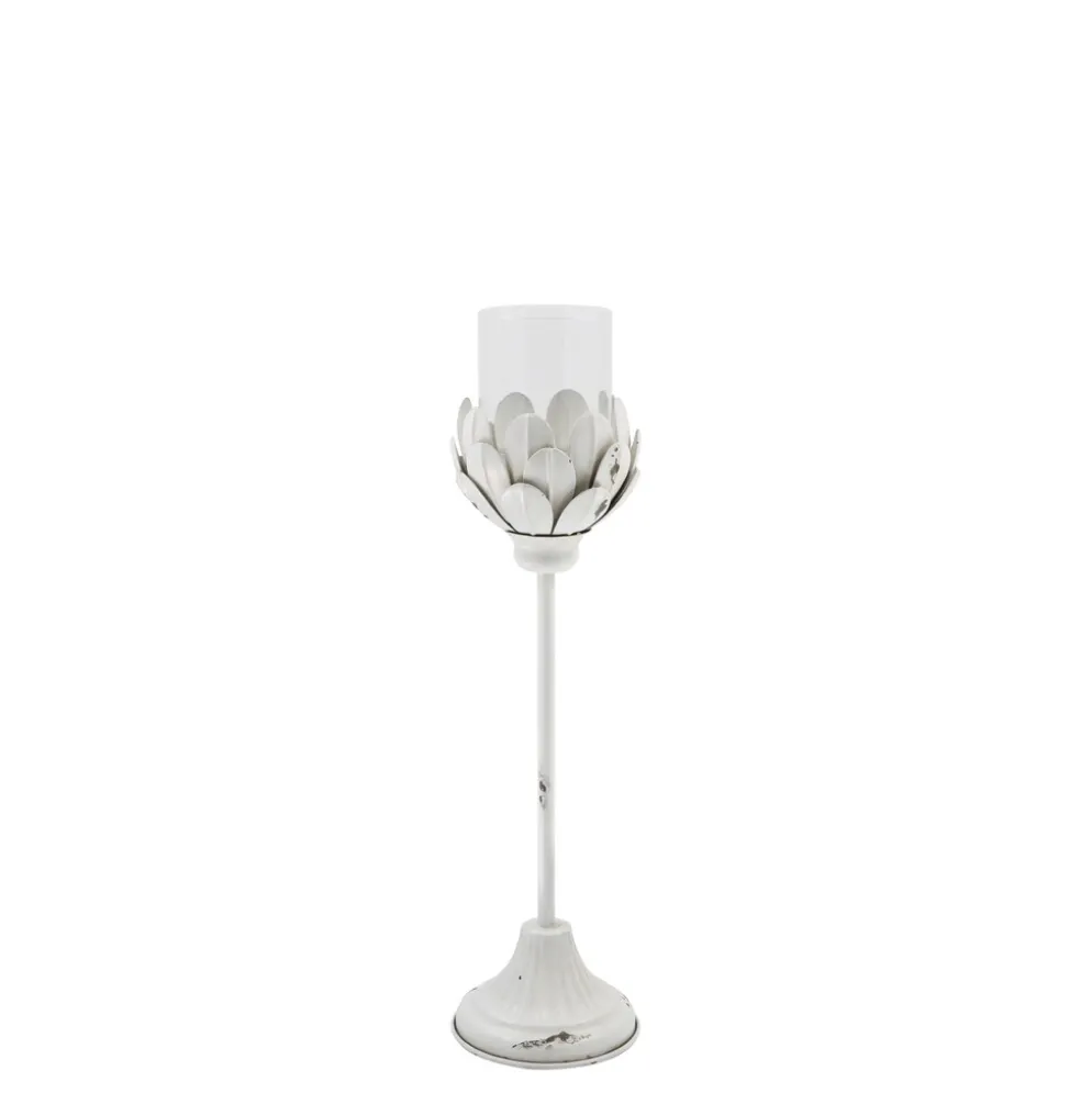 Chic Antique Weißes Vintage Windlicht auf Fuß