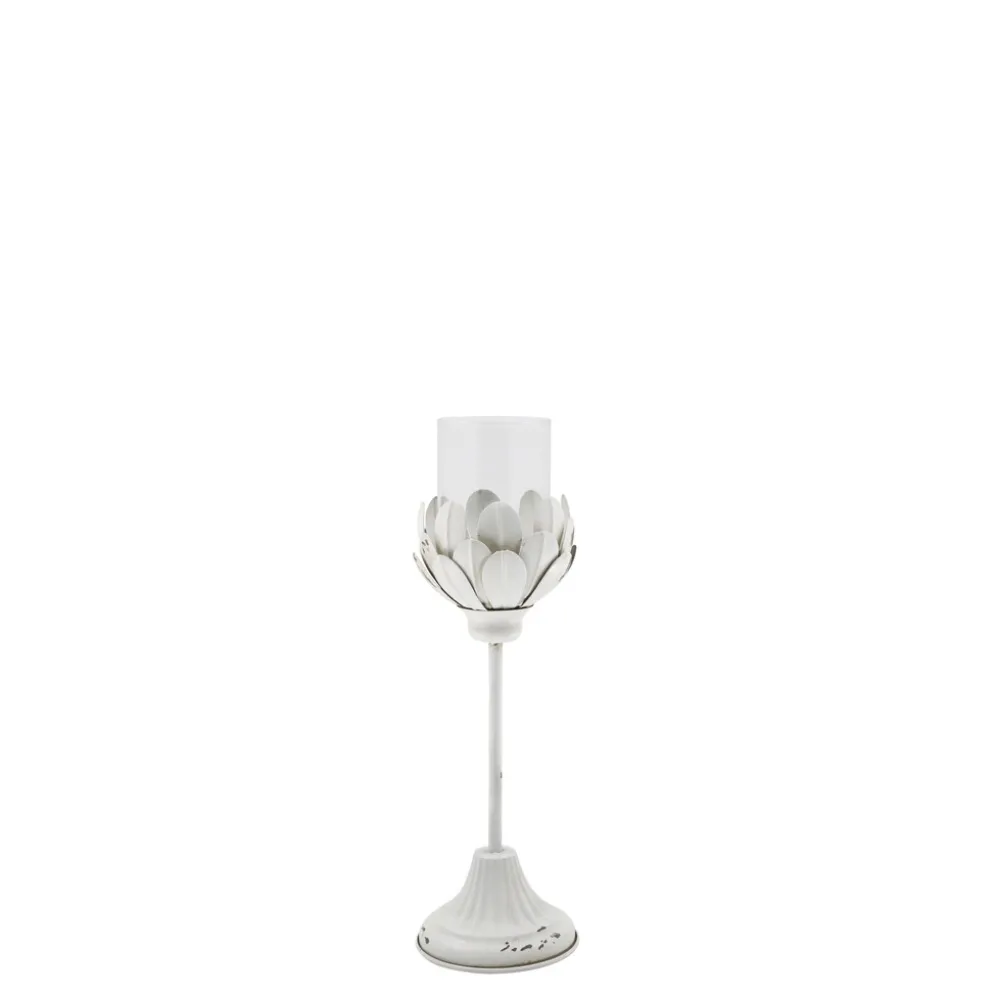 Chic Antique Weißes Vintage Windlicht auf Fuß