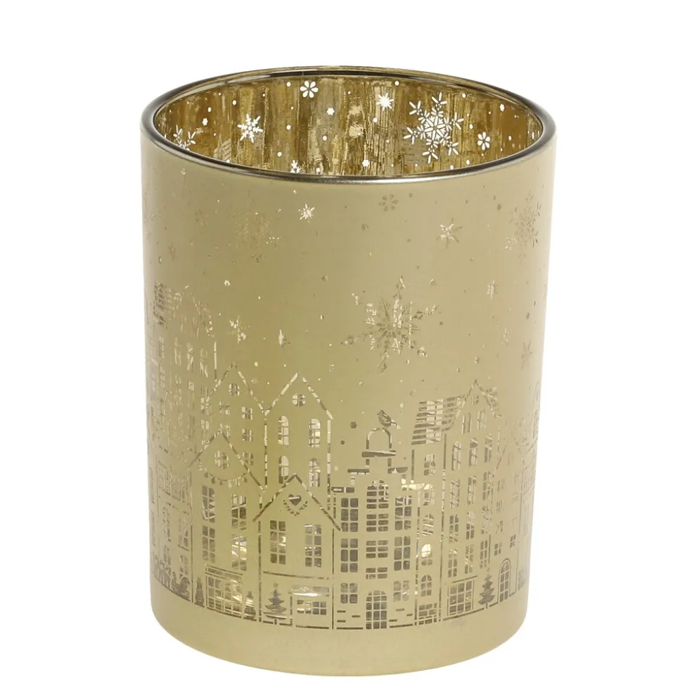 Chic Antique Weihnachtlicher Goldener Teelichthalter mit Muster